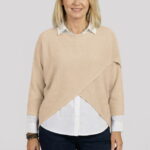 Pulover tip poncho petrecut asimetric, bej