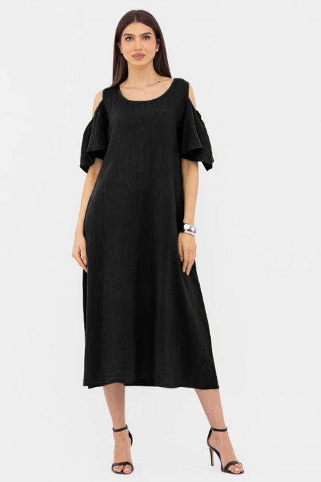 rochie-a-line-din-in-cu-umerii-goi-lunga-a-line-mov-deschis-copie-707123 Rochie A-line din in cu umerii goi, lunga, A-line, neagra - imagine 1
