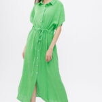 Rochie camasa, din in, cu snur in talie, verde deschis