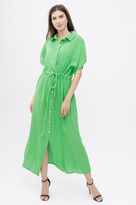 rochie-camasa-din-in-cu-snur-in-talie-neagra-copie-935250 Rochie camasa, din in, cu snur in talie, verde deschis - imagine 1
