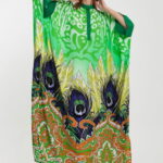 Rochie camasa oversize cu imprimeu paun, verde