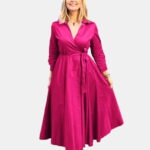 Rochie clos, petrecuta, din poplin de bumbac, fucsia