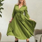 Rochie clos, petrecuta, din poplin de bumbac, verde oliv