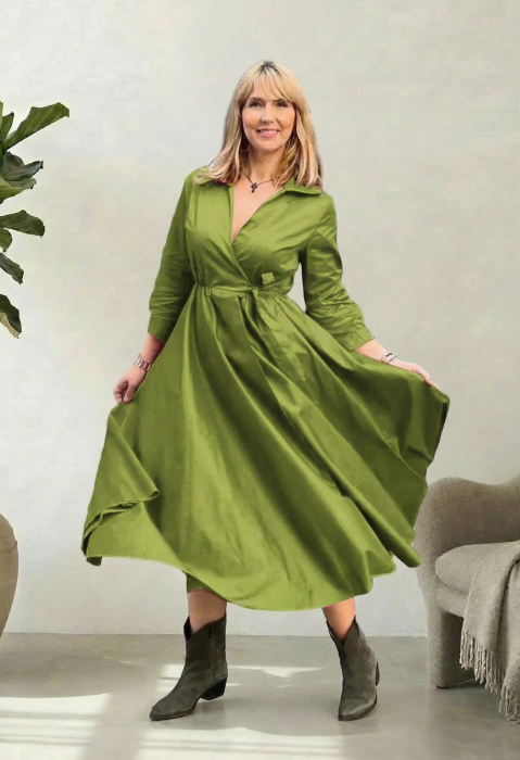 rochie-clos-petrecuta-din-poplin-de-bumbac-verde-oliv-630416 Rochie clos, petrecuta, din poplin de bumbac, verde oliv - imagine 1