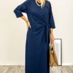Rochie cu nod intr-o parte, din jerseu de bumbac bleumarin