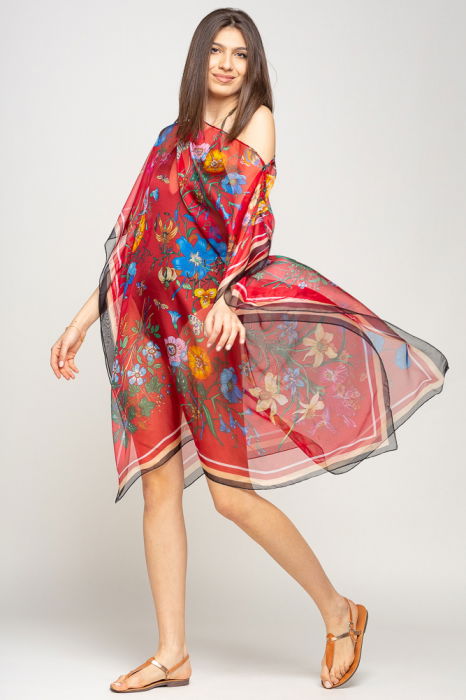 rochie-de-plaja-tip-poncho-de-plaja-cu-flori-si-fluturi-pe-fond-rosu-matase-si-vascoza-720983 Rochie de plaja tip poncho de plaja cu flori si fluturi pe fond rosu, matase si vascoza - imagine 1