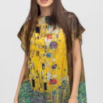 Bluza de vara tip poncho din matase cu reproducere dupa   Sarutul    de Gustav Klimt