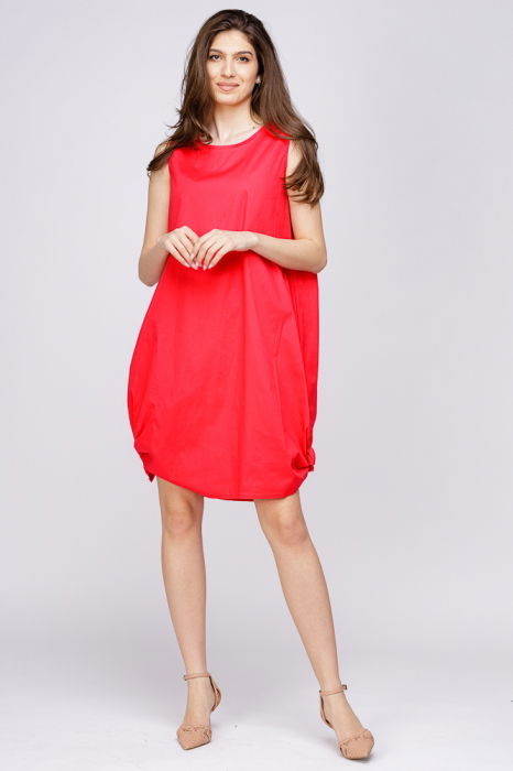 rochie-fucsia-din-poplin-cu-volane-copie-140212 Rochie rosie, din poplin de bumbac, cu noduri laterale - imagine 1