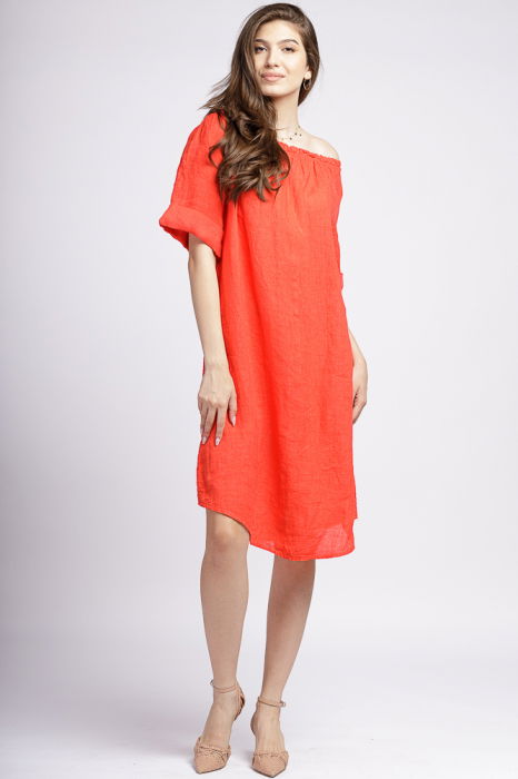 rochie-in-colturi-din-in-turcoaz-cu-decolteu-pe-elastic-si-volan-la-poale-copie-278547 Rochie asimetrica din in corai, cu decolteu pe elastic - imagine 1