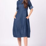Rochie lalea cambrata, cu fermoar, din denim albastru, subtire