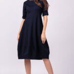 Rochie lalea cambrata din jerseu punto milano, bleumarin
