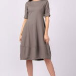 Rochie lalea cambrata din jerseu punto milano, bej inchis