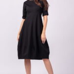 Rochie lalea cambrata din jerseu punto milano, neagra