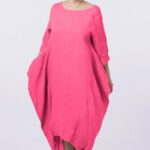 Rochie lalea in colturi, din in fucsia