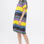 Rochie de vara, lalea, usoara, cu dungi color, din bumbac