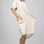 Rochie bej deschis din in Stella Milani cu inel metalic pe spate