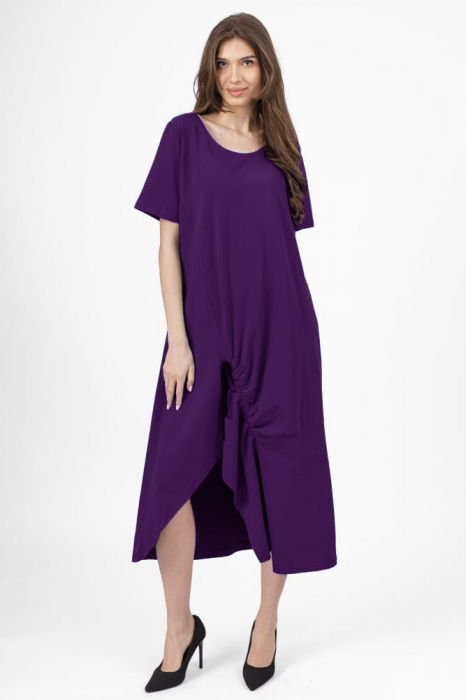 rochie-lunga-a-line-albastra-din-tricot-de-bumbac-cu-siret-la-poale-copie-079458 Rochie lunga A-line mov inchis, din tricot de bumbac cu siret la poale - imagine 1