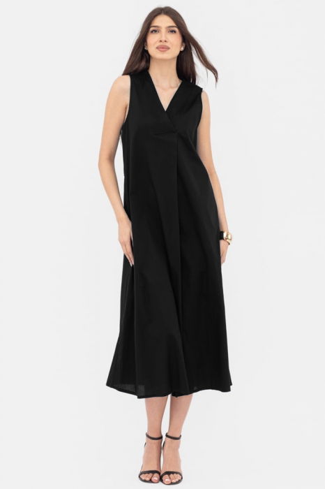 rochie-lunga-a-line-cu-decolteu-in-v-din-poplin-de-bumbac-fucsia-copie-853742 Rochie lunga A-line cu decolteu in V, din poplin de bumbac, neagra - imagine 1