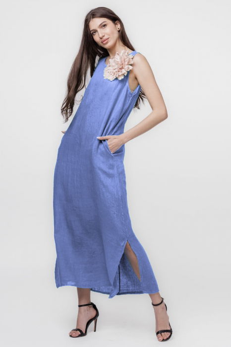 rochie-lunga-a-line-din-in-fara-maneci-gri-copie-722165 Rochie lunga A-line din in, fara maneci, bleu - imagine 1