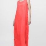 Rochie lunga A-line din in, fara maneci, corai