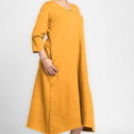 Rochie lunga A-line din jerseu punto milano, galbena