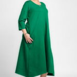Rochie lunga A-line verde smarald, din tricot de bumbac