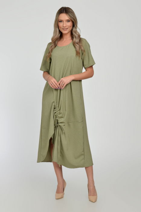 rochie-lunga-a-line-din-tricot-de-vascoza-cu-siret-la-poale-imprimeu-animal-print-copie-631611 Rochie lunga A-line din in mercerizat cu siret la poale, kaki deschis - imagine 1