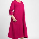 Rochie lunga A-line fucsia inchis, din tricot de bumbac