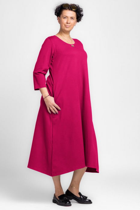 rochie-lunga-a-line-fucsia-inchis-din-tricot-de-bumbac-489653 Rochie lunga A-line fucsia inchis, din tricot de bumbac - imagine 1
