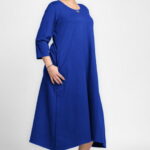 Rochie lunga A-line albastru electric, din tricot de bumbac