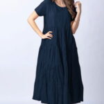 Rochie lunga cu patru volane, bleumarin