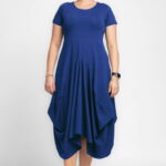 Rochie lunga in colturi, din tricot de bumbac, albastra