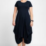 Rochie lunga in colturi, din tricot de bumbac, bleumarin