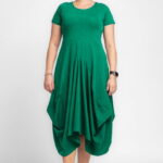 Rochie lunga in colturi, din tricot de bumbac, verde smarald