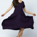 Rochie lunga in colturi, din tricot de bumbac, mov