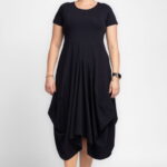 Rochie lunga in colturi, din tricot de bumbac, neagra