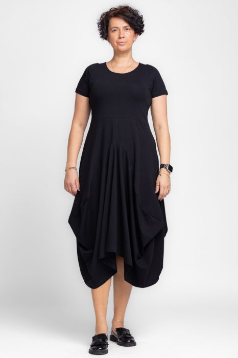 rochie-lunga-in-colturi-din-tricot-de-vascoza-neagra-9373131763 Rochie lunga in colturi, din tricot de bumbac, neagra - imagine 1