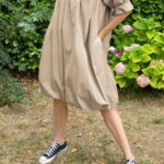 Rochie midi gogosar cu dantela, din poplin de bumbac, bej