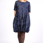 Rochie midi gogosar din tafta cu memorie, albastru metalizat