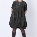 Rochie midi gogosar din tafta cu memorie, gri inchis metalizat