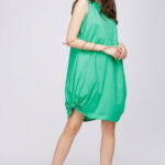 Rochie verde, din poplin de bumbac, cu noduri laterale