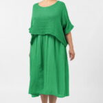 Rochie suprapusa cu bluza plasa, din bumbac, verde intens