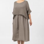 Rochie suprapusa cu bluza plasa, din bumbac, bej inchis