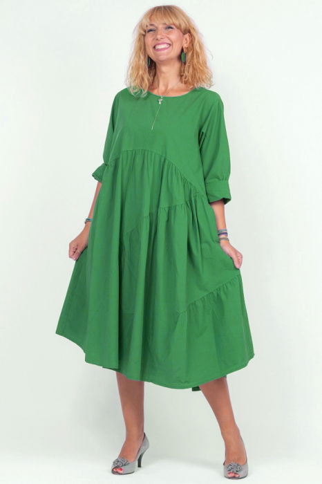 rochie-turcoaz-inchis-oversize-cu-trei-volane-asimetrice-din-poplin-satinat-copie-3186322800 Rochie verde oversize, cu maneca scurta, cu trei volane asimetrice, din poplin satinat - imagine 1