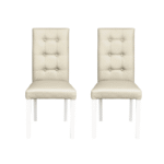 Set 2 scaune living TEO LUX, picioare lemn alb, piele ecologica crem, 46x60x98 cm