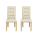 Set 2 scaune living TEO LUX, picioare lemn natur, piele ecologica crem, 46x60x98 cm