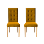 Set 2 scaune living TEO LUX, picioare lemn natur, stofa galben, 46x60x98 cm