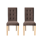Set 2 scaune living TEO LUX, picioare lemn natur, stofa maro, 46x60x98 cm