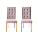 Set 2 scaune living TEO LUX, picioare lemn natur, stofa roz pudra, 46x60x98 cm