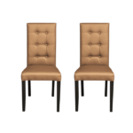 Set 2 scaune living TEO LUX, picioare lemn wenge, piele ecologica bej inchis, 46x60x98 cm